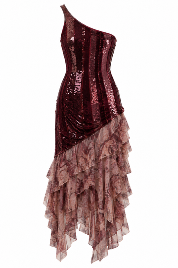 Vestido de lentejuelas con plumas